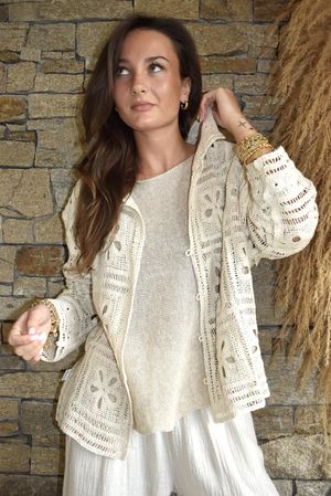 Trivento Patchwork Crochet Jacket Stone